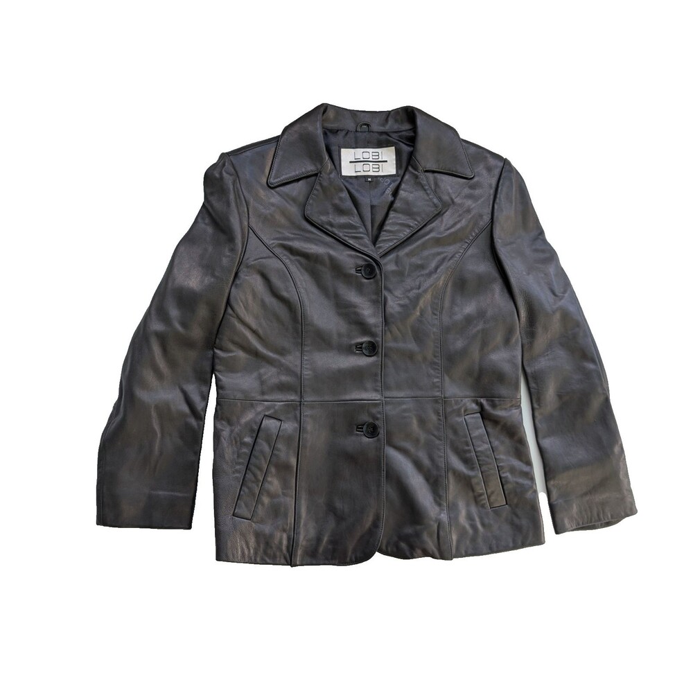 Vintage LOBI LOBI Genuine Leather Blazer Coat Black Minimalist 90s Women's M